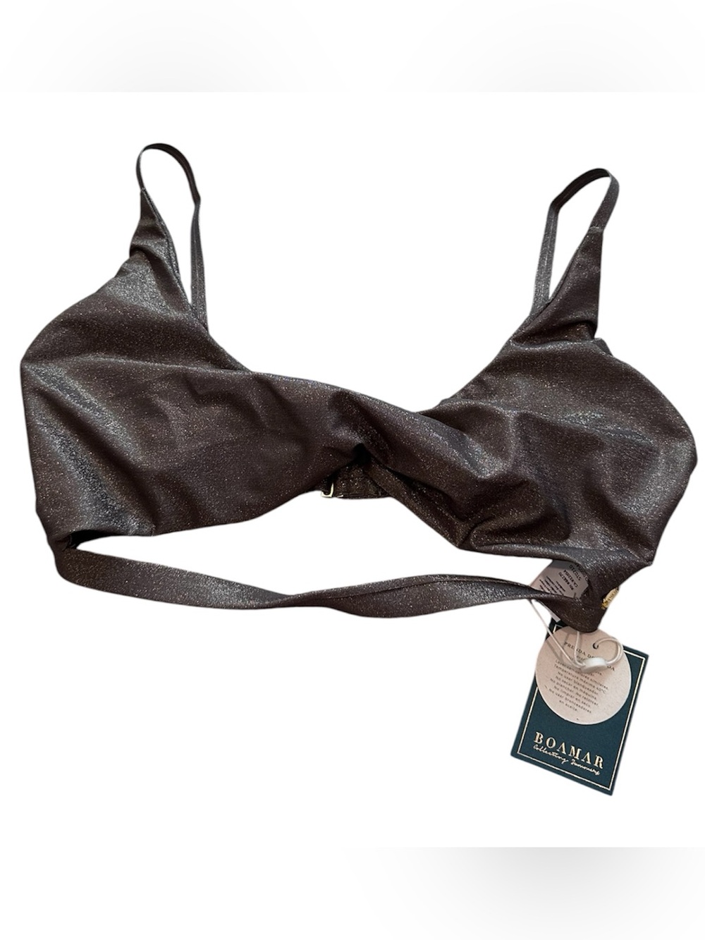 Boamar Swim Bikini Top Twist Size Large NWT Brown Gold Glitter